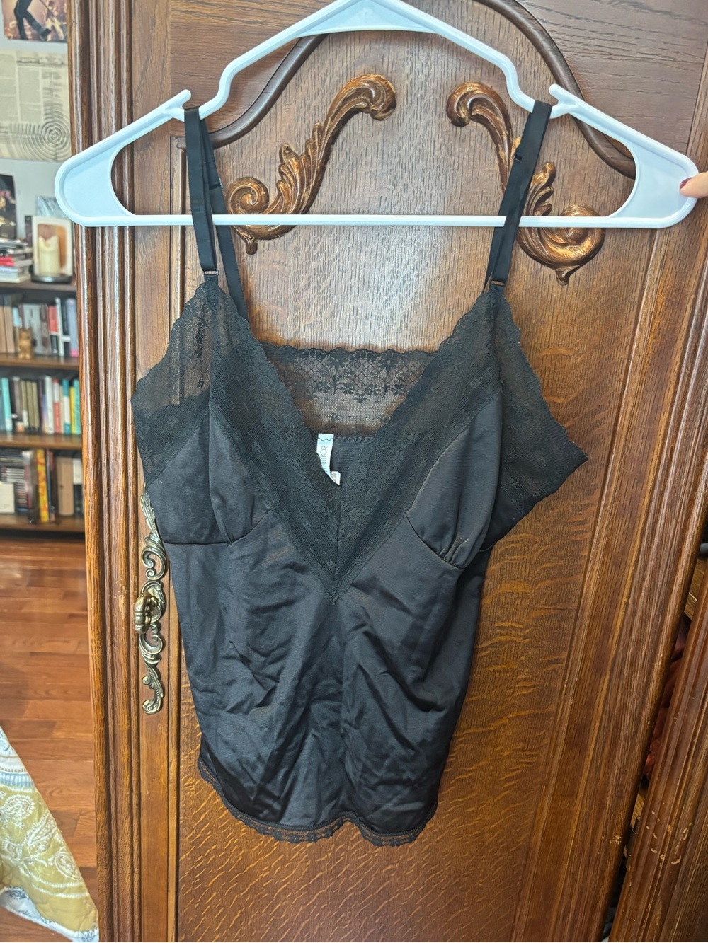 Black Lace Trim Satin Cami Top